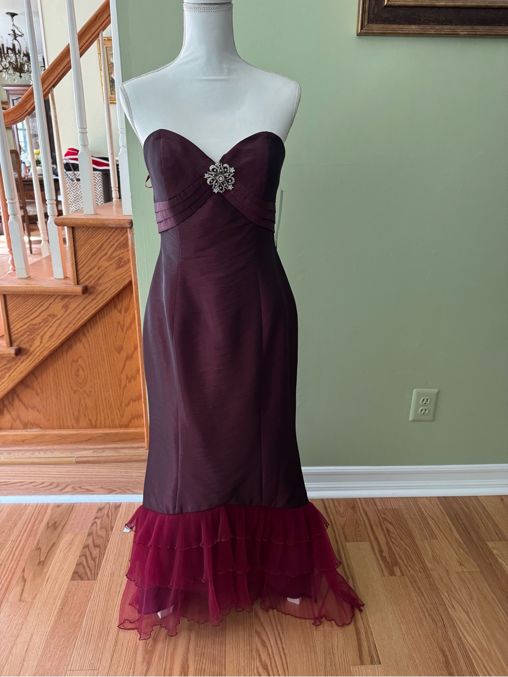 Princess Collection Strapless Burgundy Evening Dress With Ruffle Hem